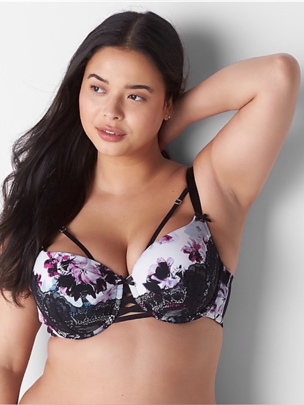 Cacique Lane Bryant Boost Balconette Bra Sexy Black Floral NWT Plus Size 40 I